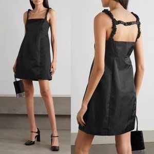 GANNI Womens Size US 14 XL Black Ruched Strap Mini Dress New $275
